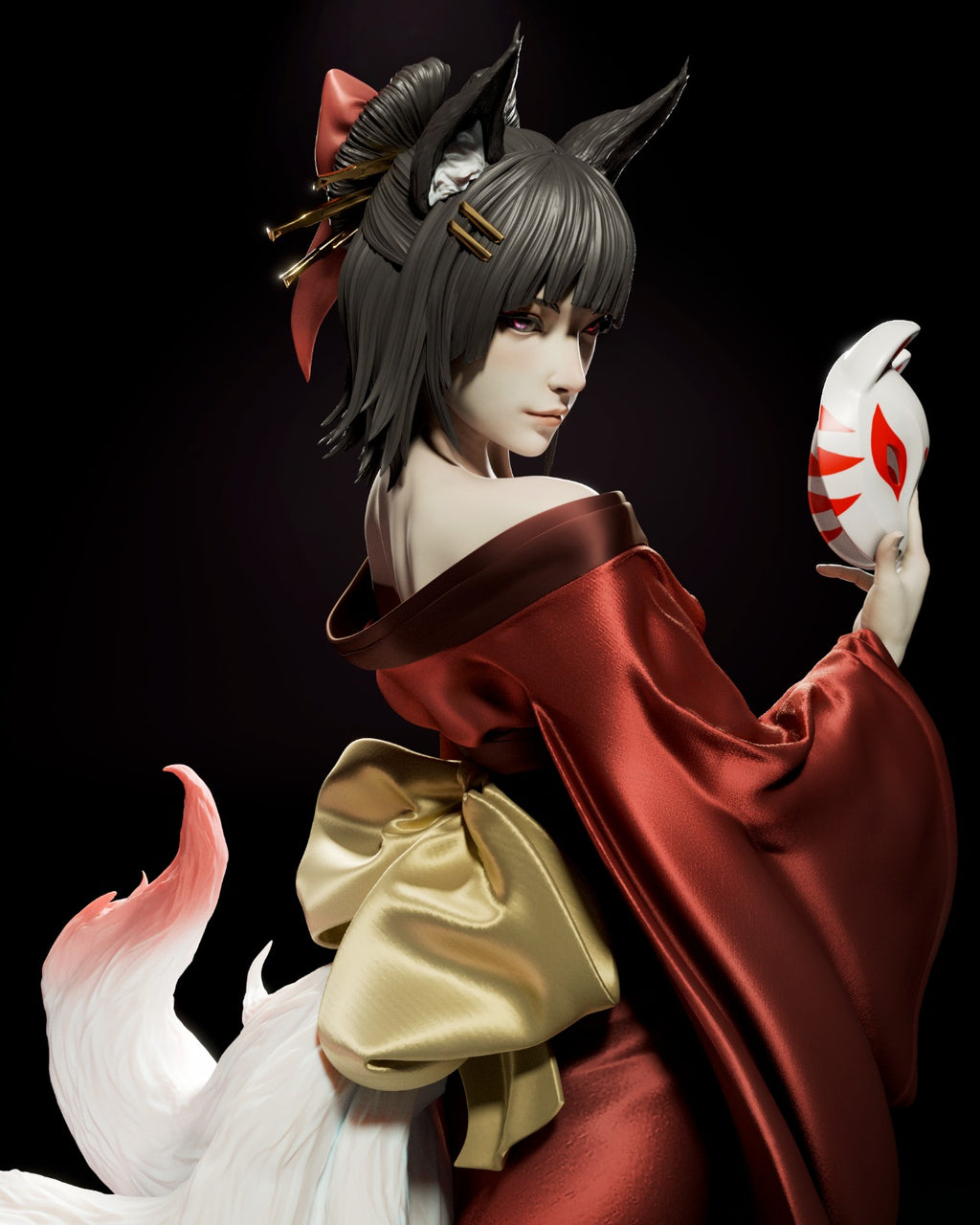 figurine amaterasu, figurine kitsune, japon