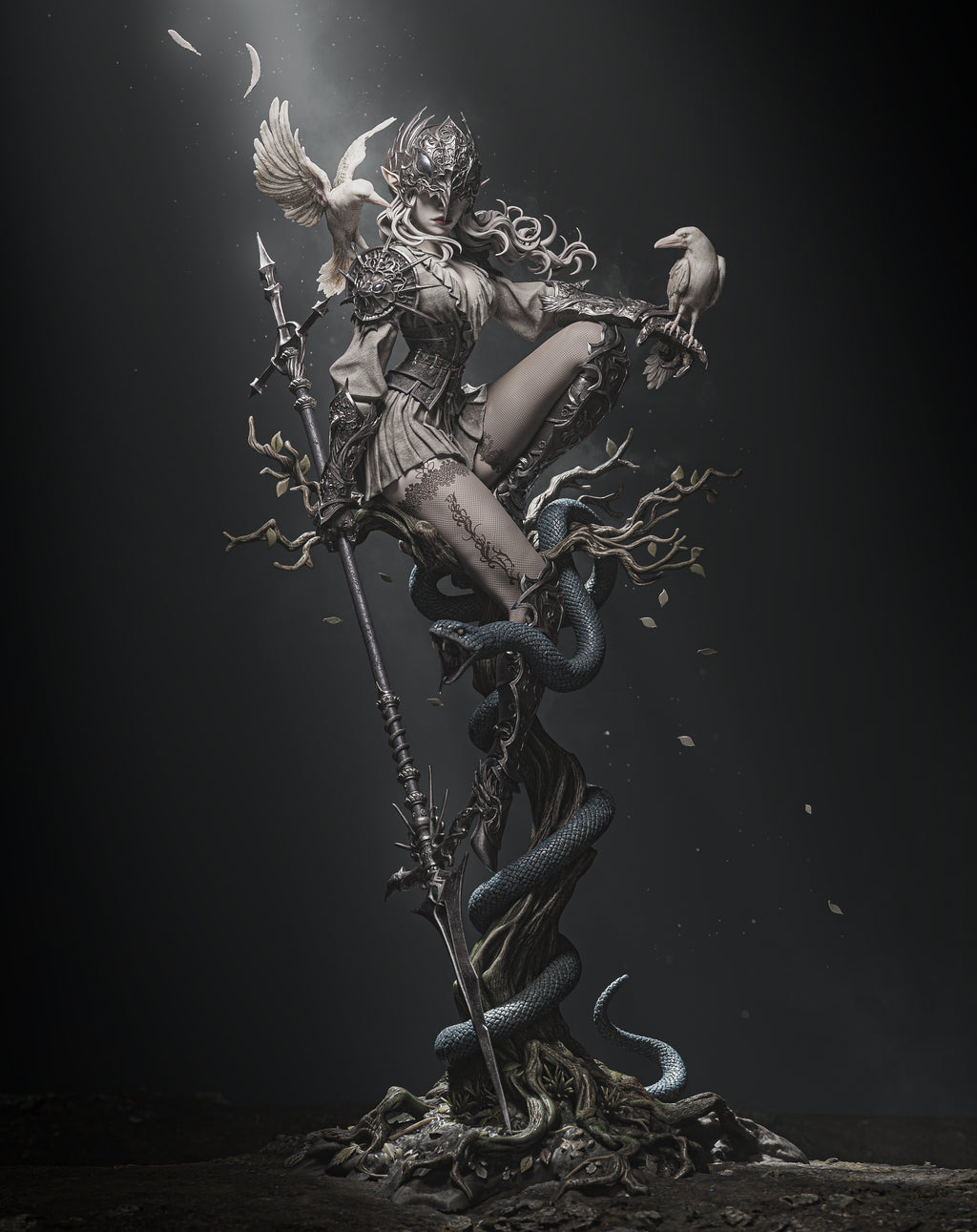 figurine queen of crows, dark academia, dark fantasy, goth, figurine a peindre