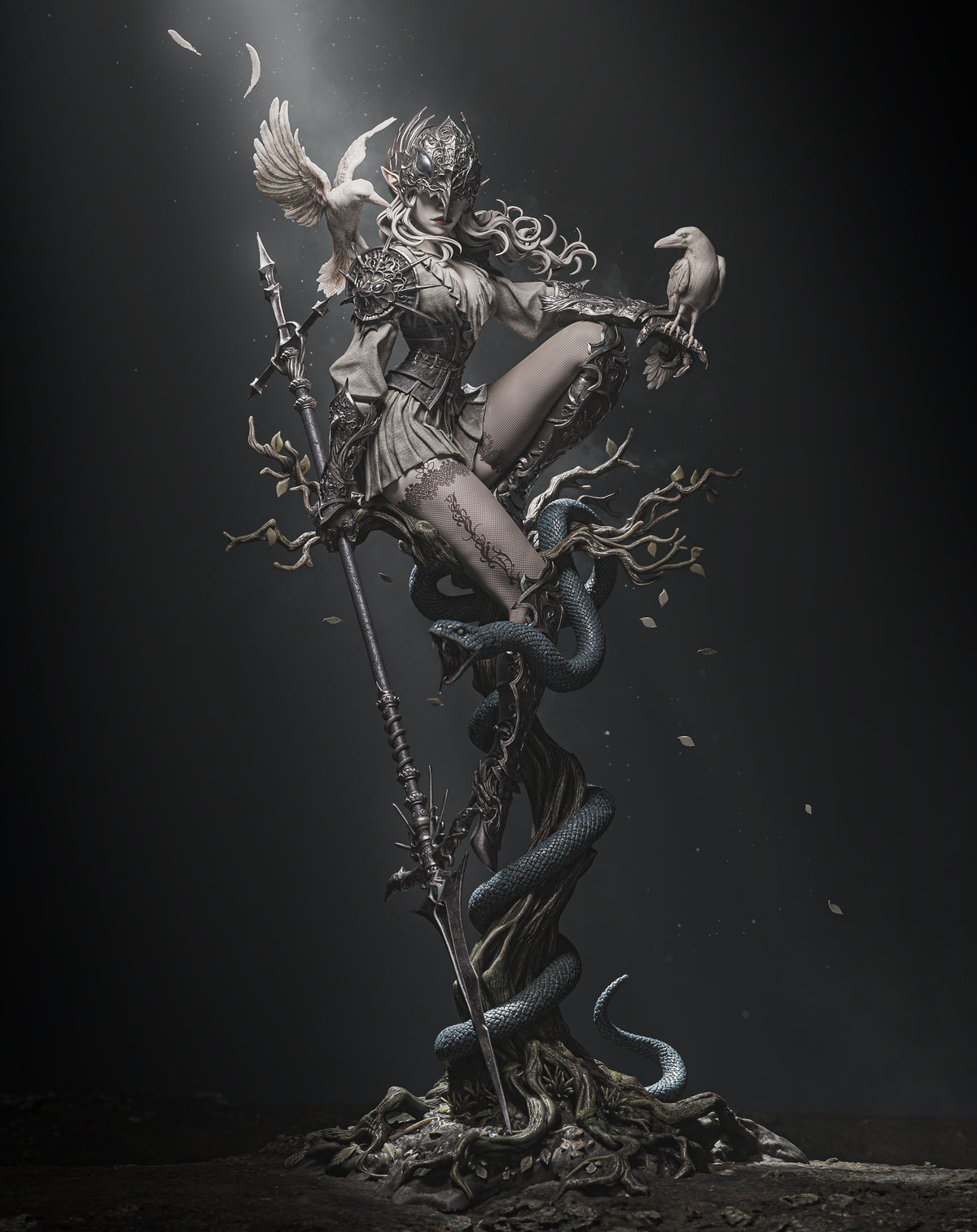 figurine queen of crows, dark academia, dark fantasy, goth, figurine a peindre