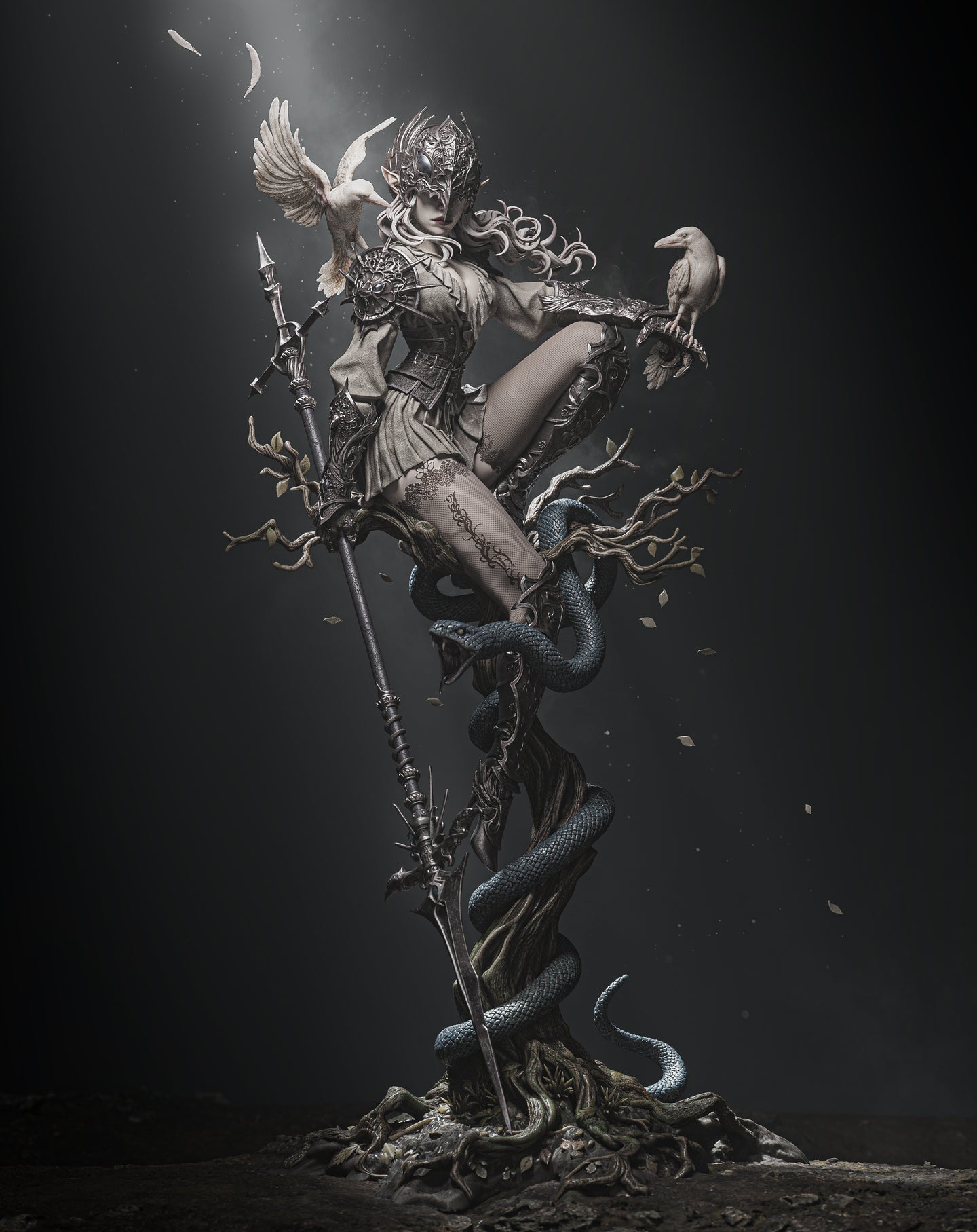 figurine queen of crows, dark academia, dark fantasy, goth, figurine a peindre