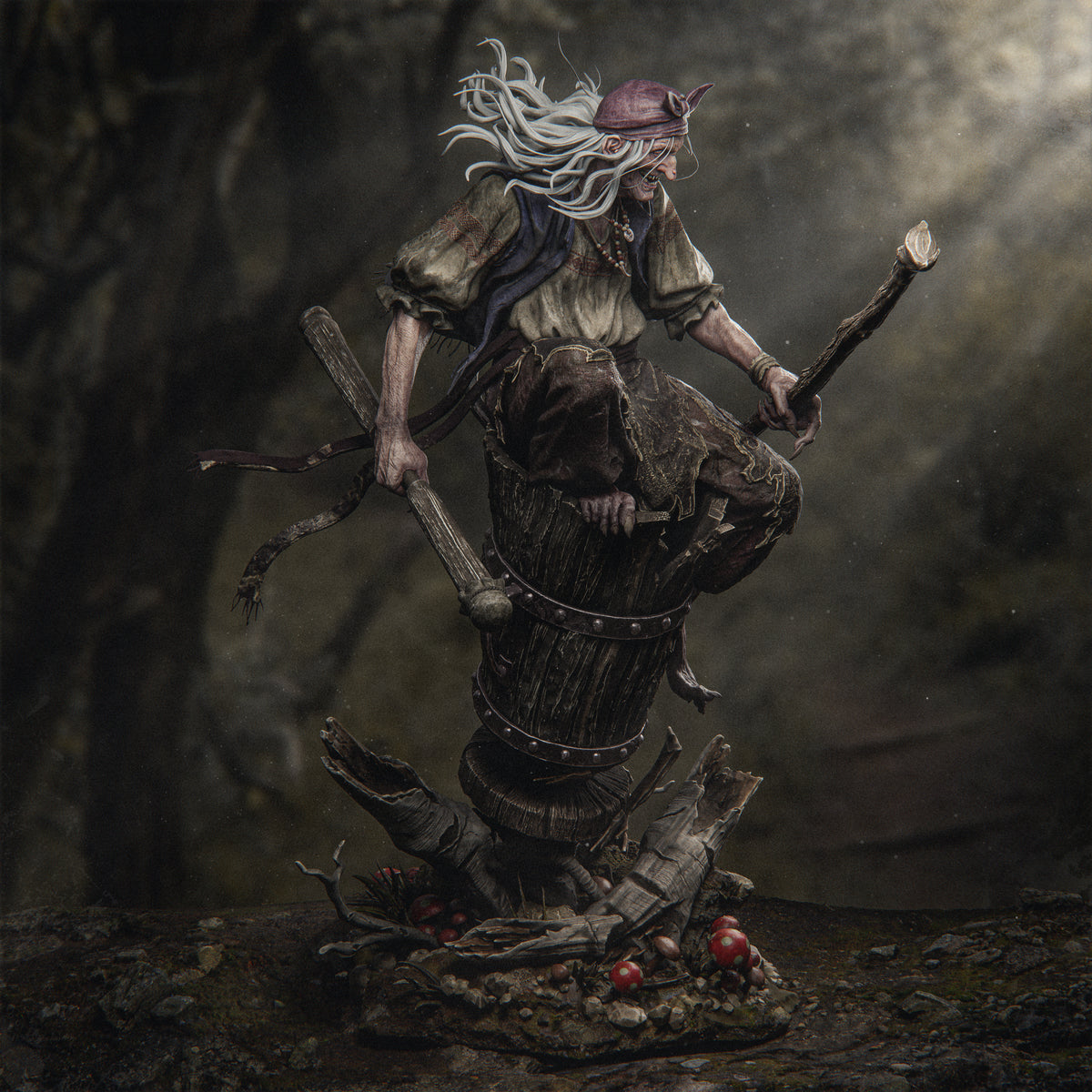 figurine a peindre, figurine baba yaga, sorciere, baba yaga, conte