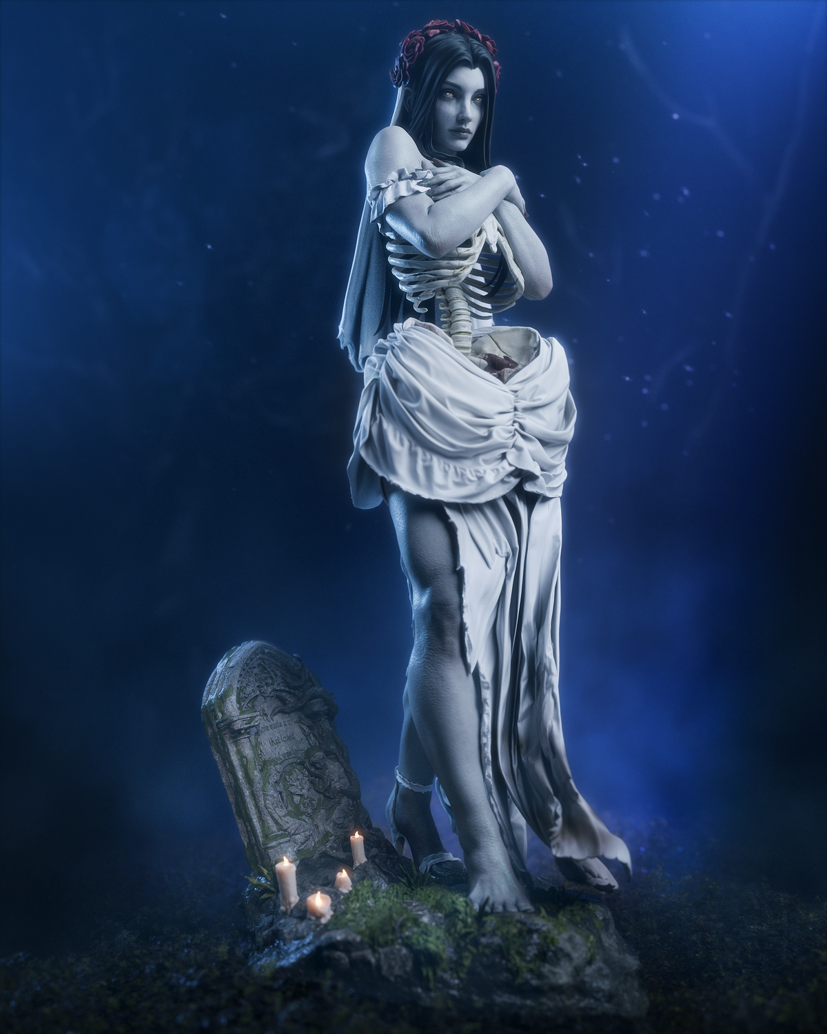 figurine mariée morte-vivante, figurine gothique, tim burton, figurine a peindre, halloween
