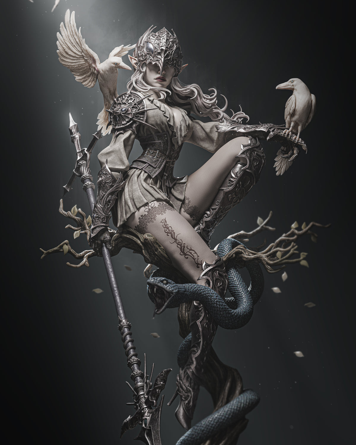 figurine queen of crows, dark academia, dark fantasy, goth, figurine a peindre