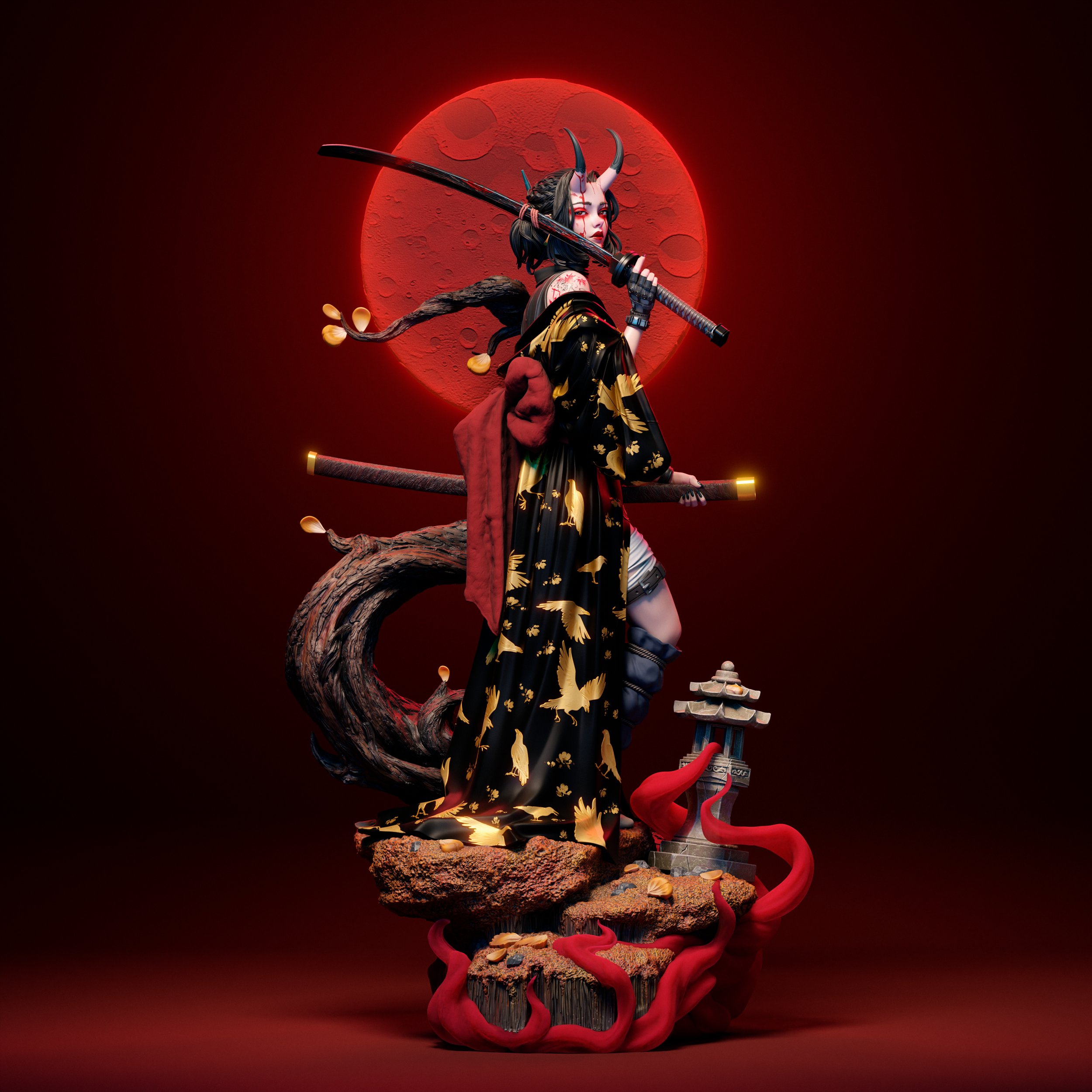 Figurine femme oni, figurine femme samouraï, figurine a peindre














