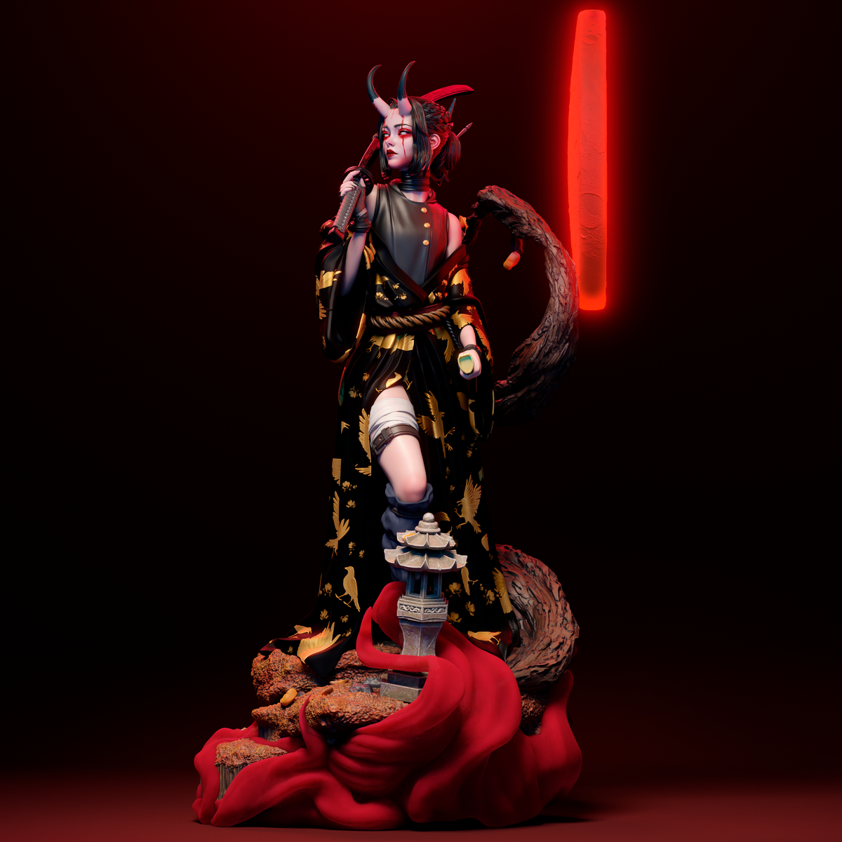 Figurine femme oni, figurine femme samouraï, figurine a peindre
