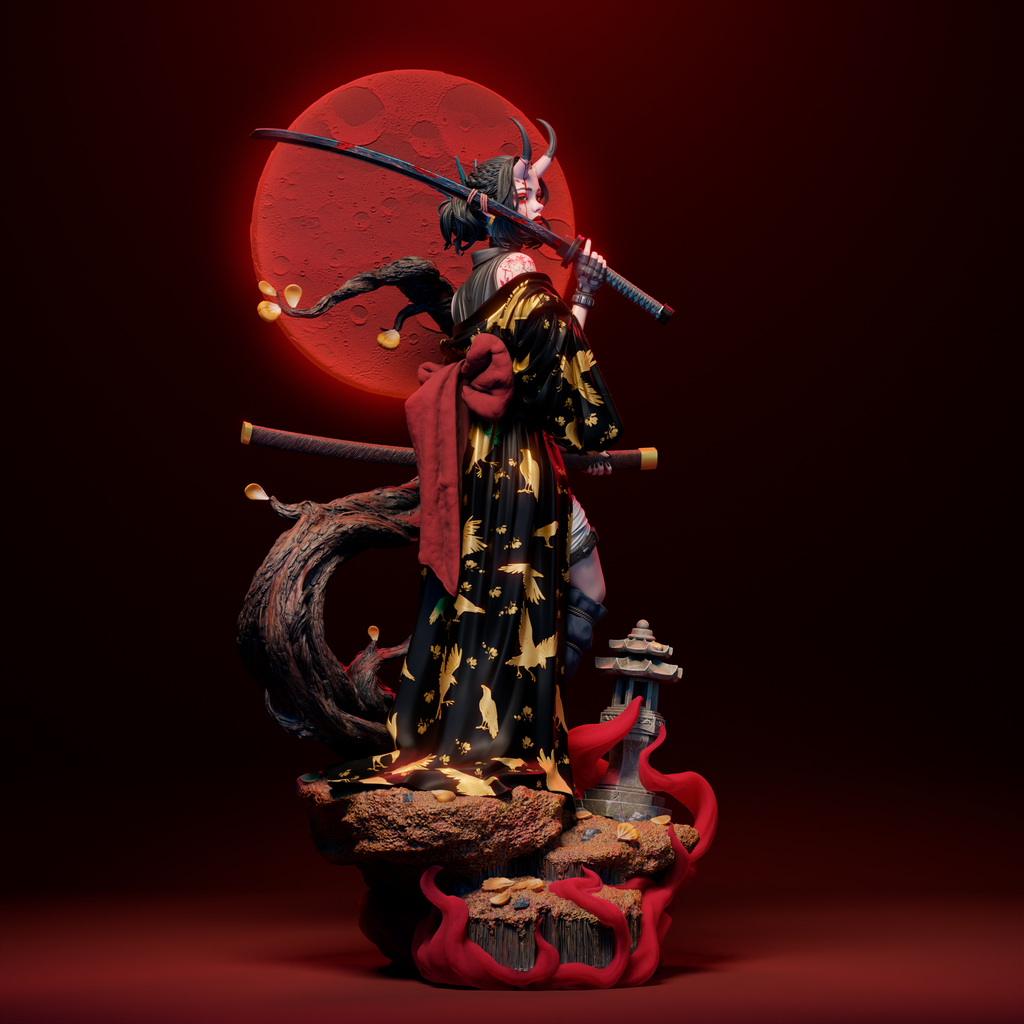 Figurine femme oni, figurine femme samouraï, figurine a peindre