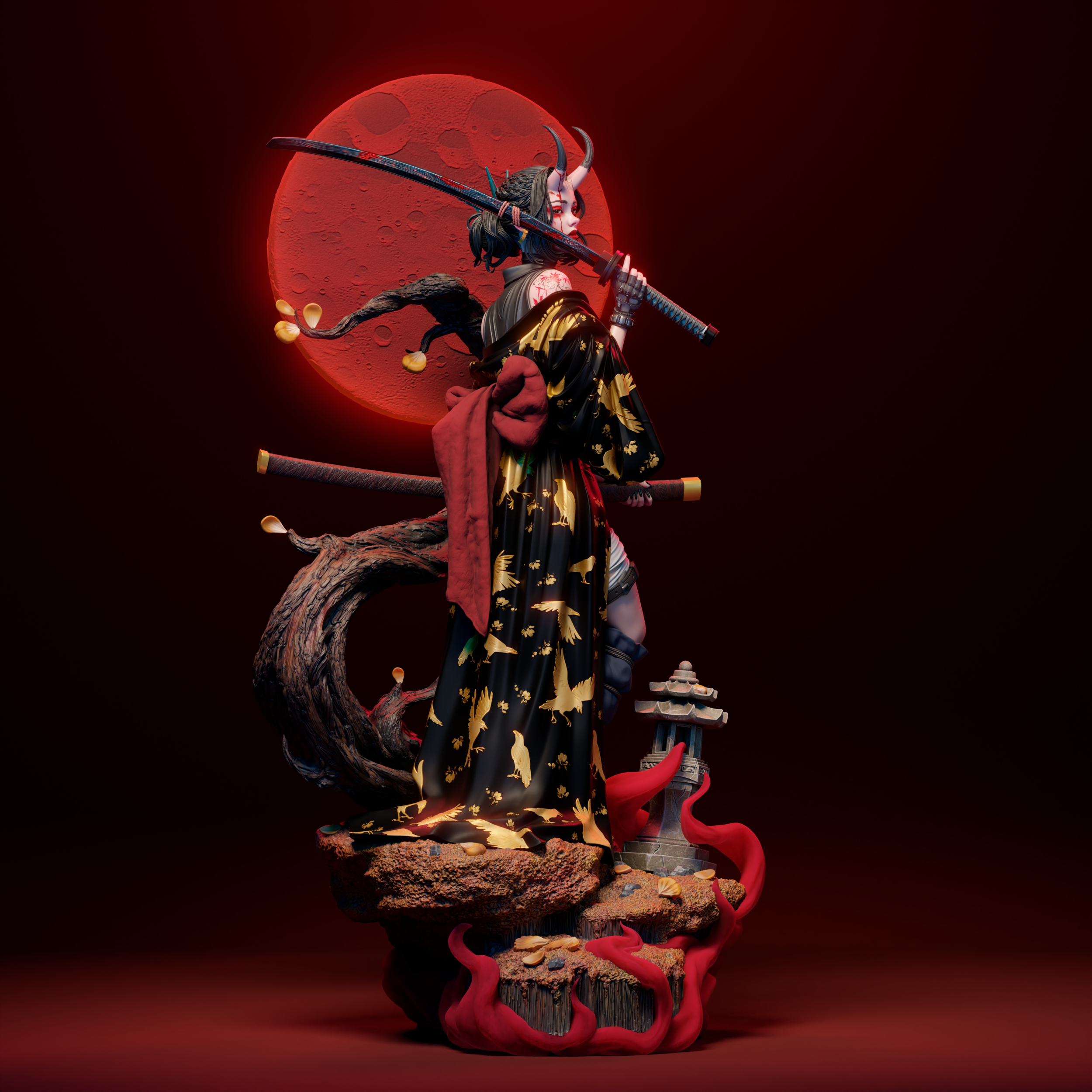 Figurine femme oni, figurine femme samouraï, figurine a peindre