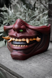 Masque oni, masque démon japonais, décoration japonaise, folklore japonais, japon traditionnel, Yokaï, Hannya, Daëlys Art, mempo, samouraï