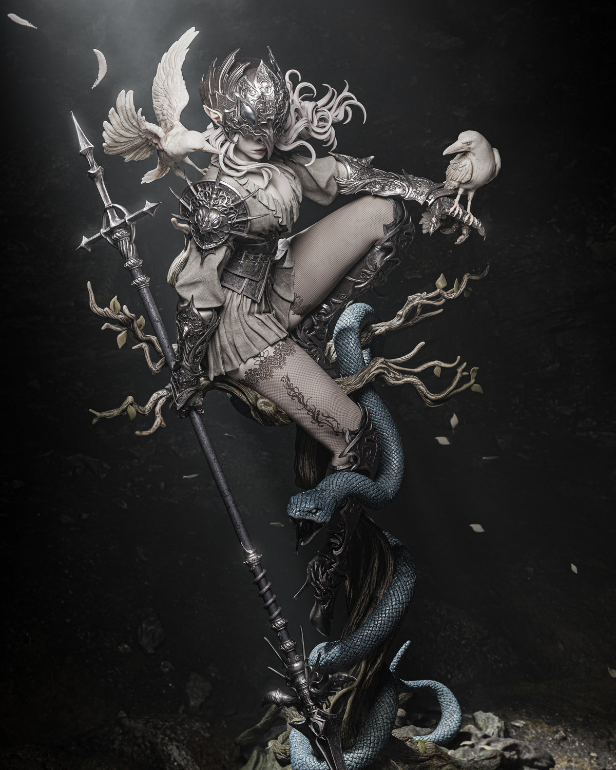 figurine queen of crows, dark academia, dark fantasy, goth, figurine a peindre