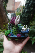 diorama hollow knight, figurine hornet, figurine hollow knight, team cherry