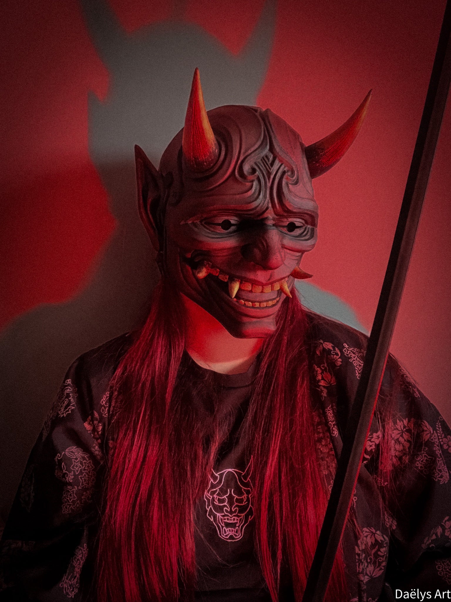Masque Oni décoratif - Rouge