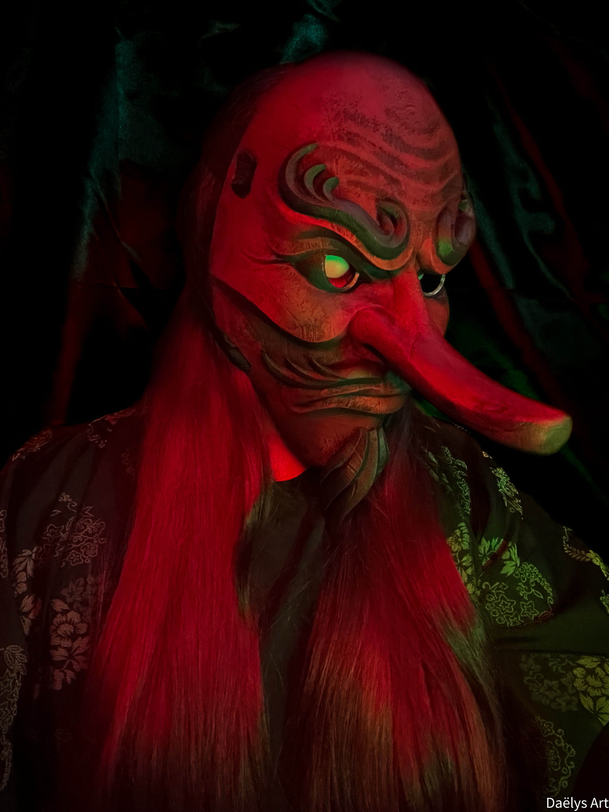 Tengu, masque tengu, masque japonais, masque oni, masque hannya, décoration japonaise, masque traditionnel, cosplay, Daëlys Art