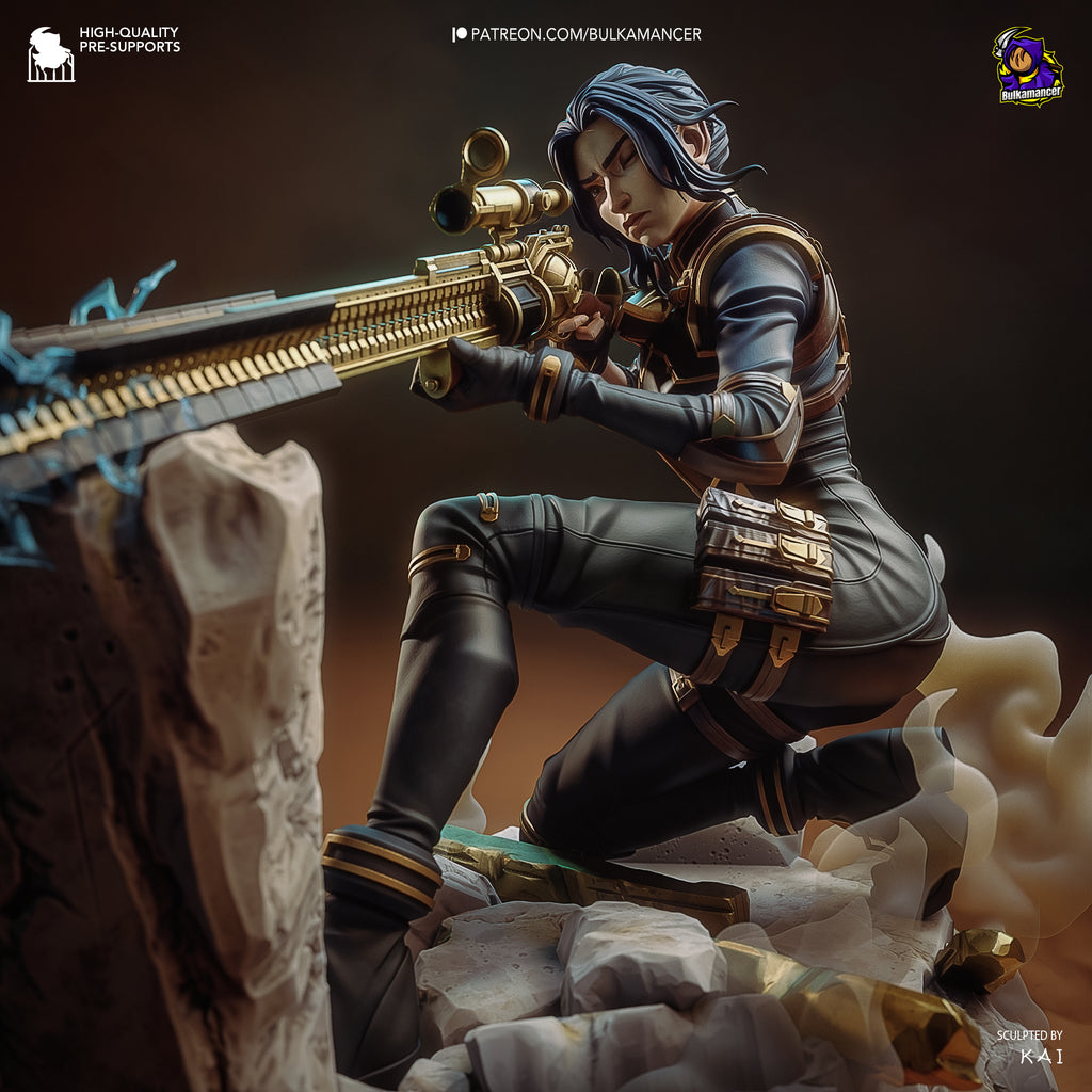 figurine caitlyn, figurine arcane, figurine a peindre, figurine en resine, jinx, vi