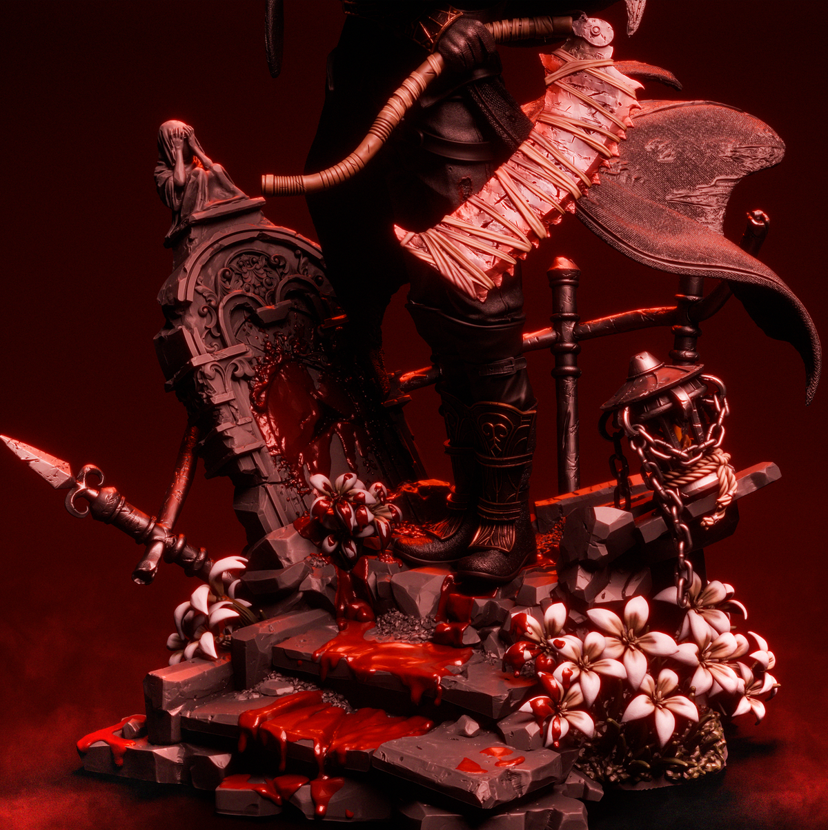 figurine a peindre, figurine de collection, figurine bloodborne chasseur, figurine dark souls, from software