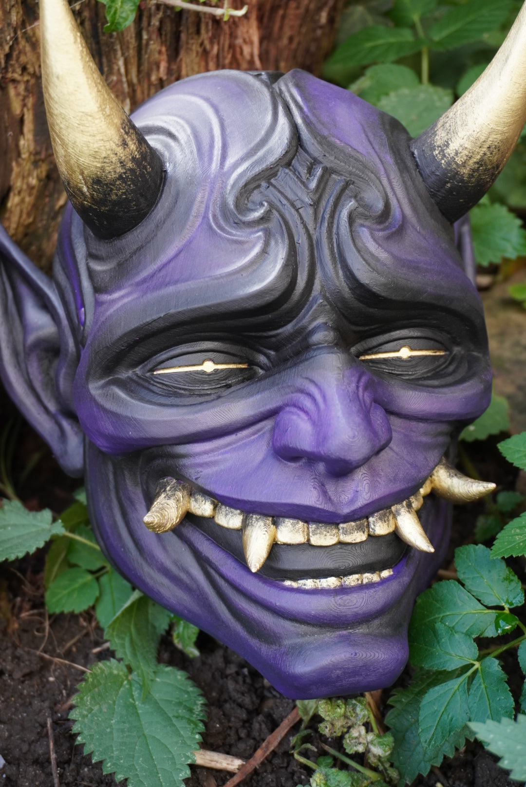 Masque oni, masque démon japonais, décoration japonaise, folklore japonais, japon traditionnel, Yokaï, Hannya, Daëlys Art, mempo, samouraï