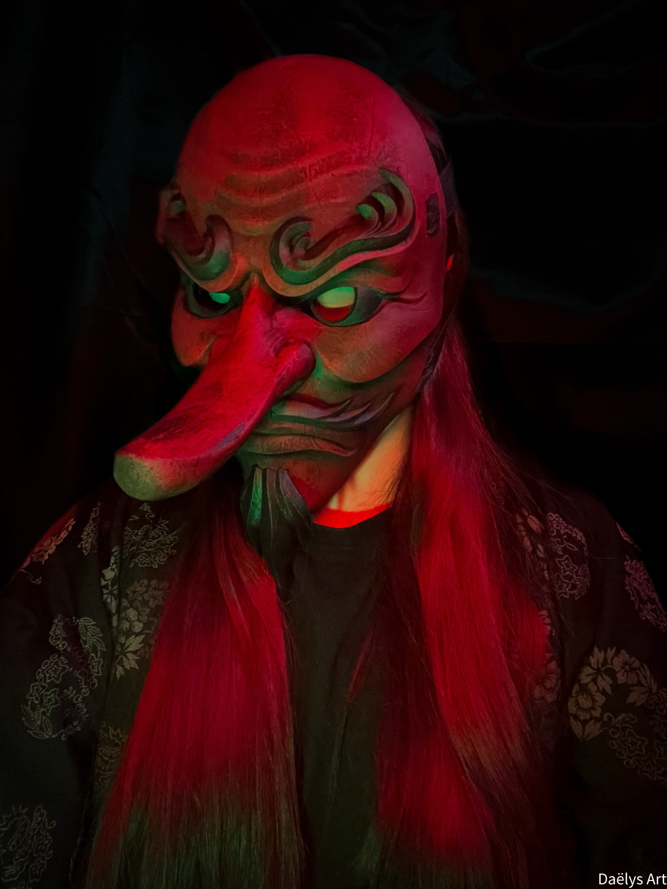 Tengu, masque tengu, masque japonais, masque oni, masque hannya, décoration japonaise, masque traditionnel, cosplay, Daëlys Art