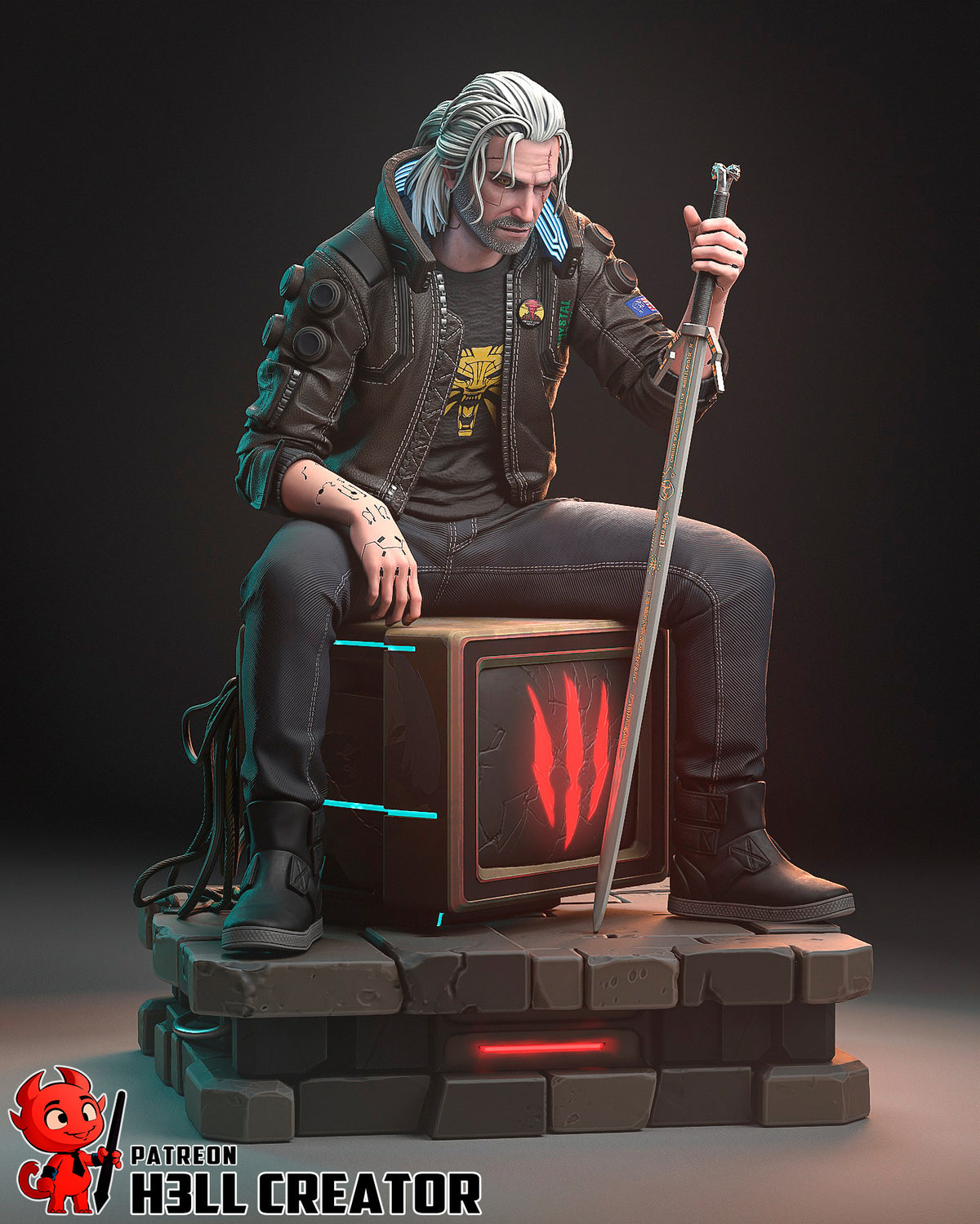 v cyberpunk, figurine cyberpunk , cyberpunk 2077, figurine a peindre, geralt de riv cyberpunk