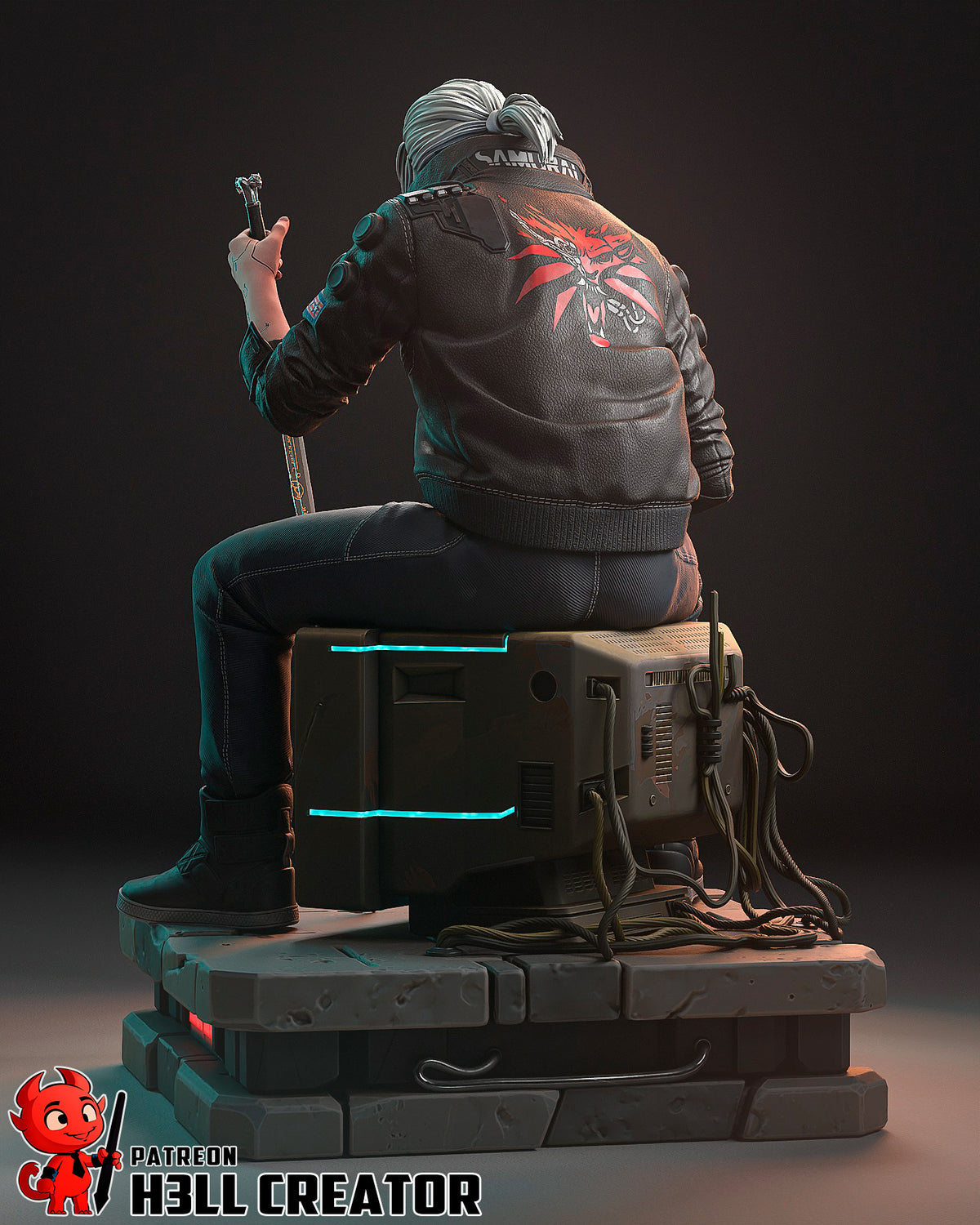 v cyberpunk, figurine cyberpunk , cyberpunk 2077, figurine a peindre, geralt de riv cyberpunk