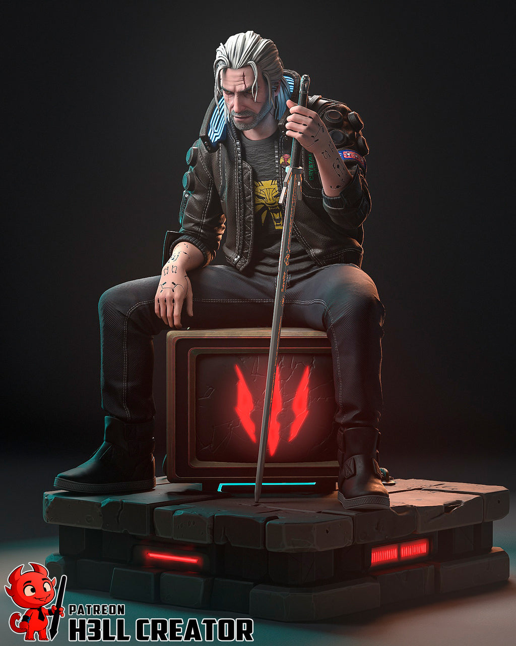 v cyberpunk, figurine cyberpunk , cyberpunk 2077, figurine a peindre, geralt de riv cyberpunk