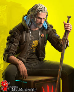 v cyberpunk, figurine cyberpunk , cyberpunk 2077, figurine a peindre, geralt de riv cyberpunk