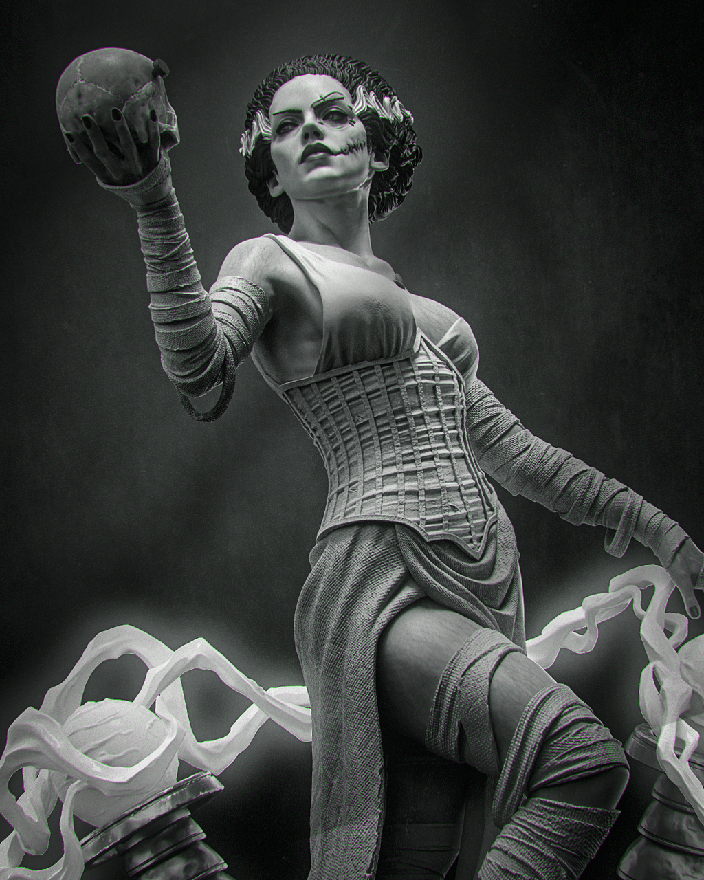 figurine fiancée de frankenstein, figurine monstre, halloween, figurine a peindre