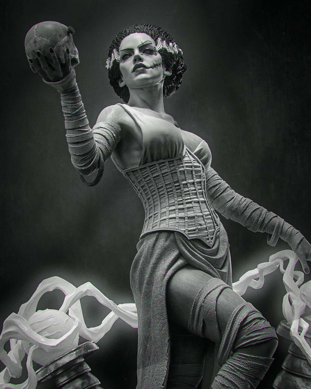figurine fiancée de frankenstein, figurine monstre, halloween, figurine a peindre