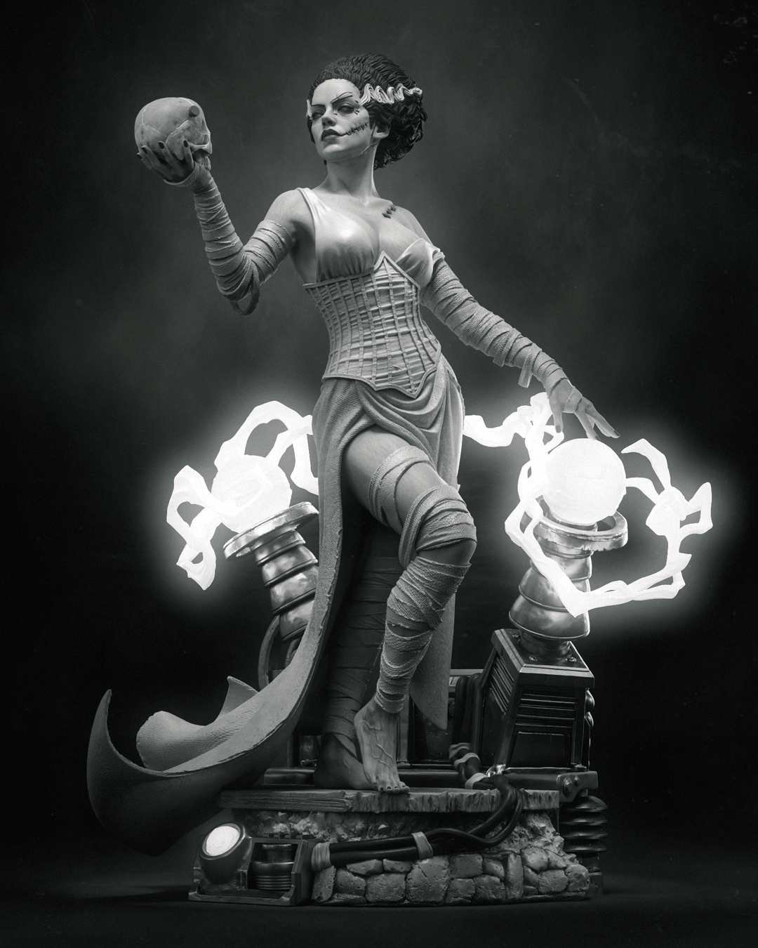 figurine fiancée de frankenstein, figurine monstre, halloween, figurine a peindre