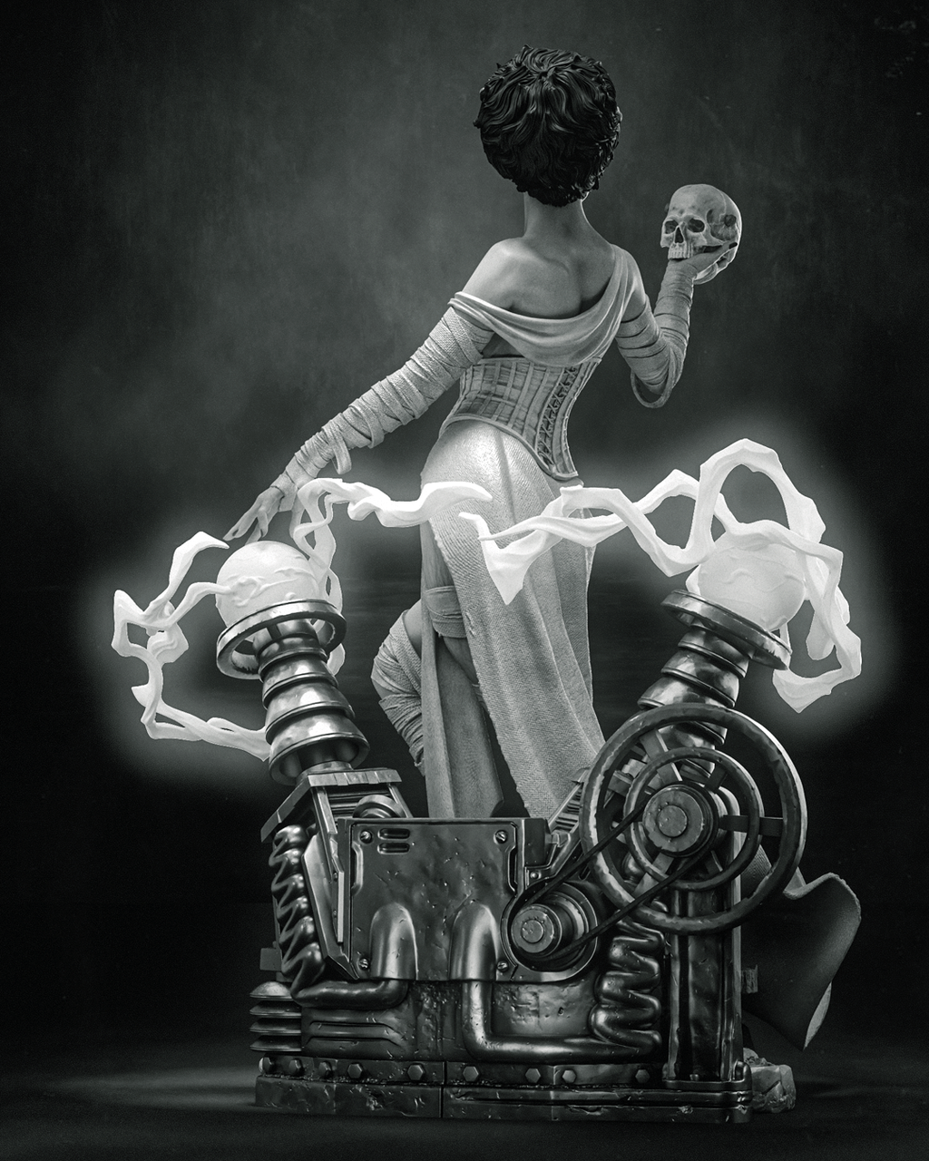 figurine fiancée de frankenstein, figurine monstre, halloween, figurine a peindre