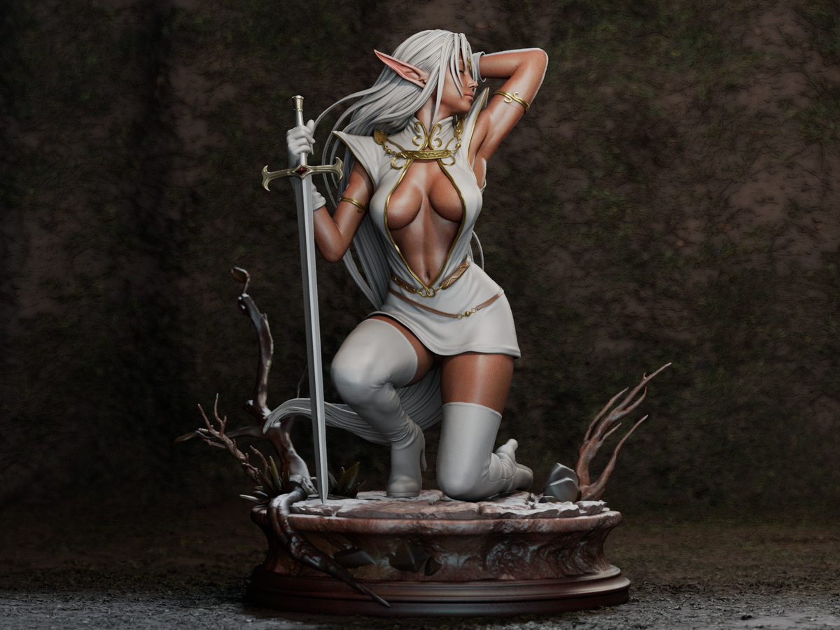 figurine a peindre, figurine elfe guerrière, donjons et dragons, fantasy