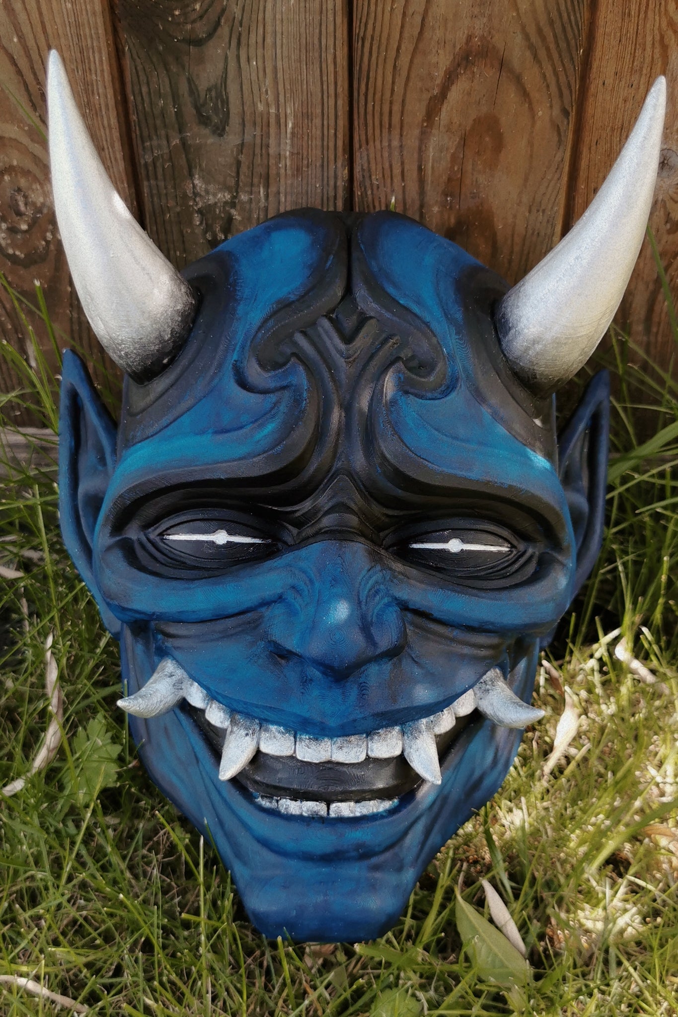 Masque Oni japonais, masque Oni bleu traditionnel, masque oni