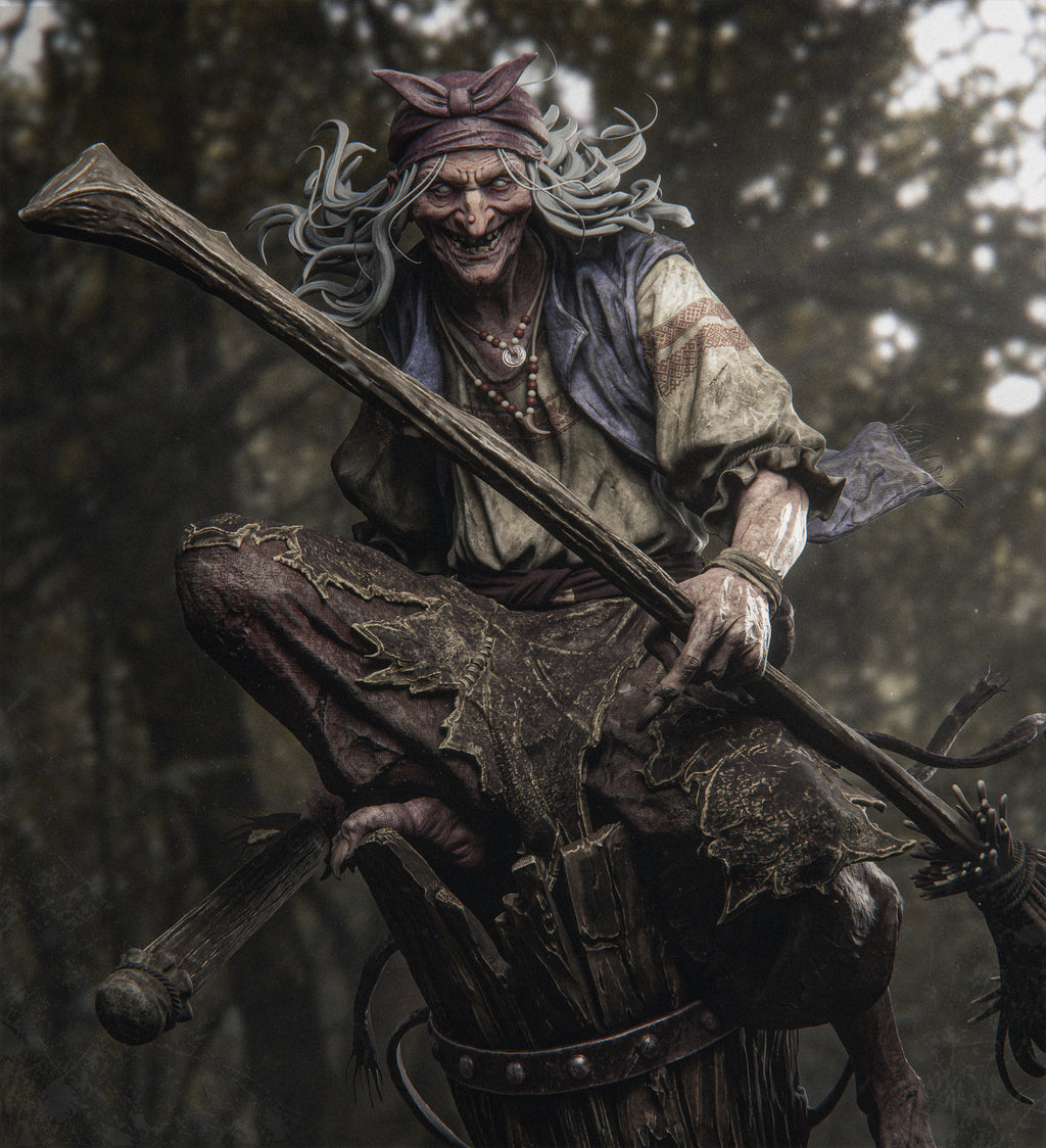 figurine a peindre, figurine baba yaga, sorciere, baba yaga, conte