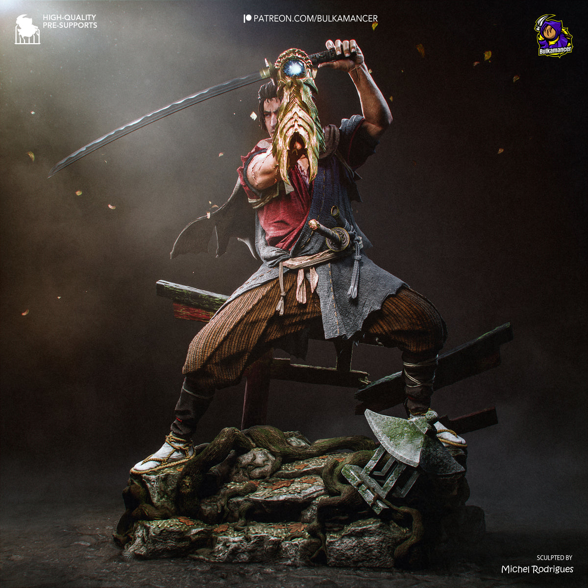 figurine miyamoto musashi, figurine onimusha, figurine a peindre, figurine samourai
