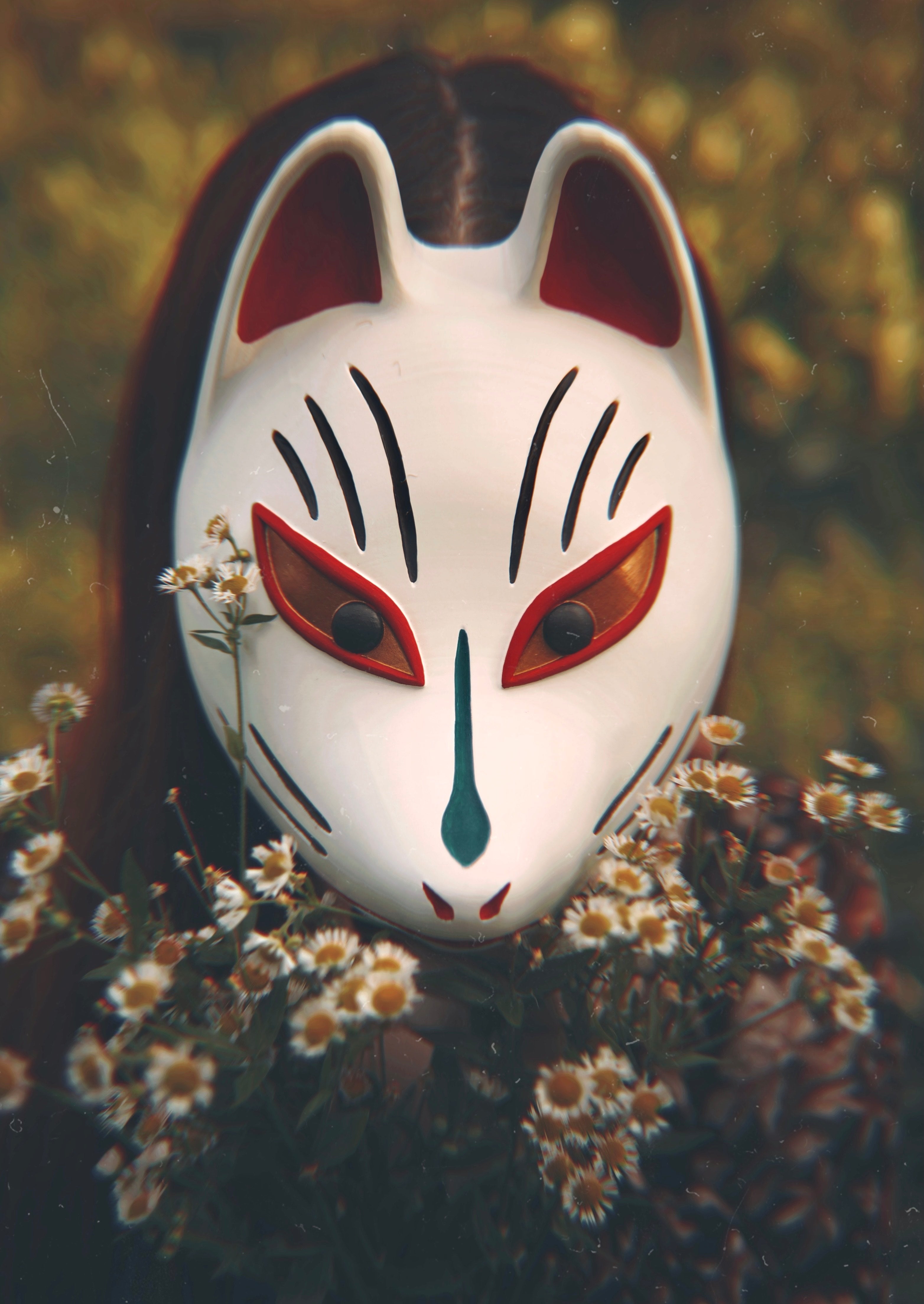 Masque japonais, masque traditionnel, masque kitsune, kitsune, oni, yokaï, décoration japonaise, renard, manga, anime, Daëlys Art