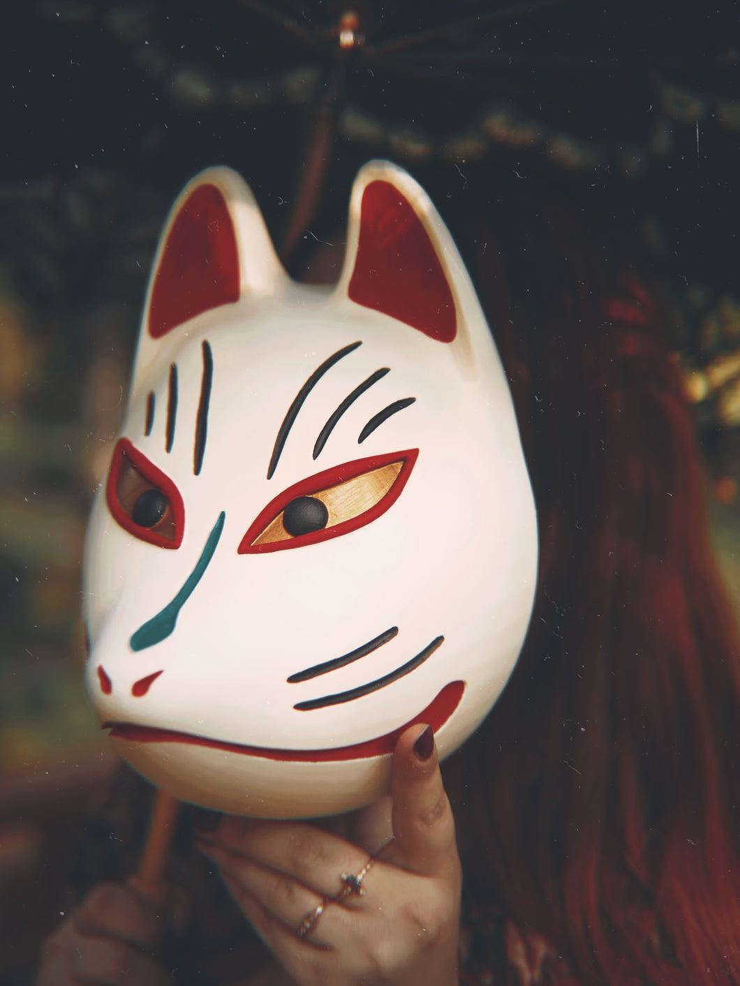 Masque japonais, masque traditionnel, masque kitsune, kitsune, oni, yokaï, décoration japonaise, renard, manga, anime, Daëlys Art